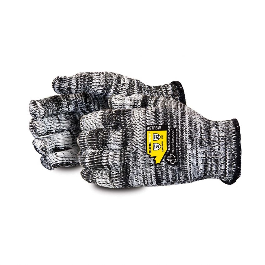#STPBW - Superior Glove® Sure Knit® 7-Gauge Black and White Speckle Nylon Poly/Cotton String-Knit Gloves